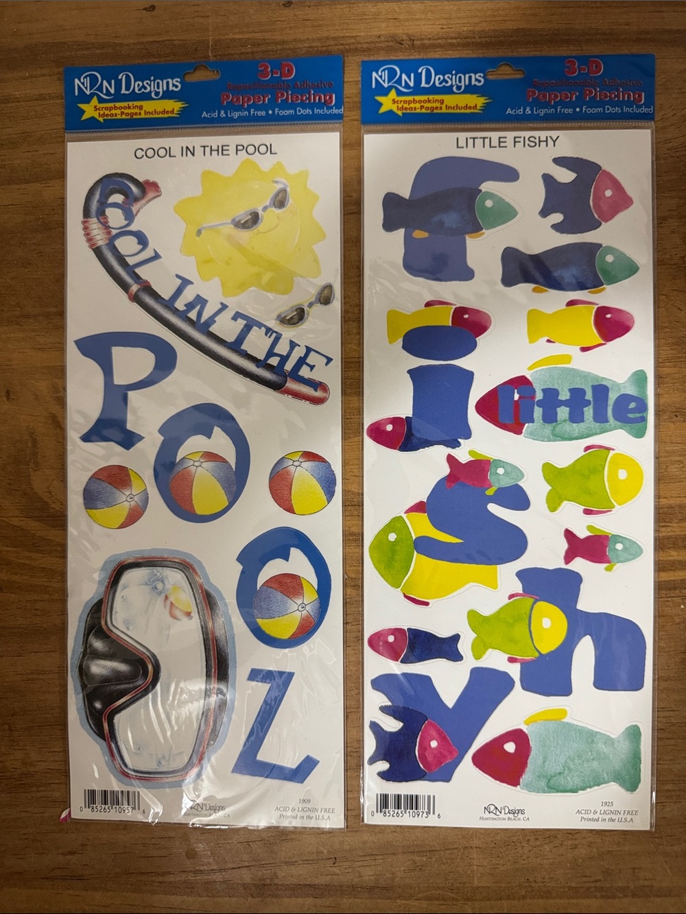 NRN Designs 3-D Paper Scrapbook Sticker Packs Cool in the Pool & Little Fishy